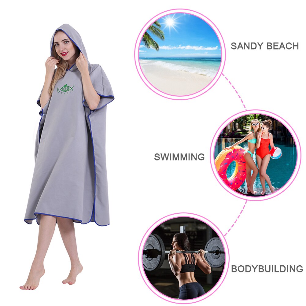 Mode Volwassen Microfiber Water Absorberen Snel Droog Hooded Wetsuit Veranderende Gewaad Effen Kleur Poncho Swim Surf Badhanddoeken Mantels