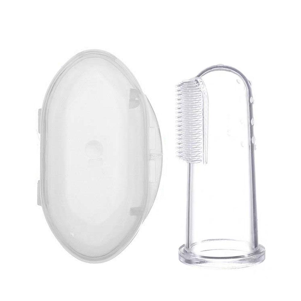 1 einstellen Weiche Baby Finger Zahnbürste Und Kasten Silikon Kleinkind Zahn freundlicher Weichen Pinsel Baby Zähne Silikon Zähne Pinsel Sauber b5L5: transparent