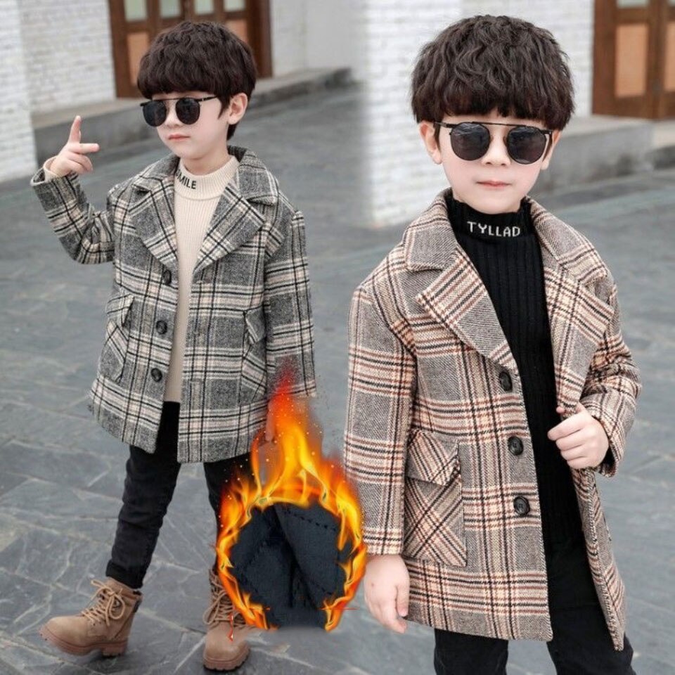 Herfst Winter Wollen Jassen Jas Kids Jongens Bovenkleding Casual Warm Turn-Down Kraag Tiener Kinderen Plaid Jassen Voor 3-12 Jongen