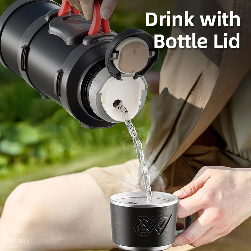 Stainless Steel Insulated Water Bottle with Handle Outdoor Portable Large Capacity Thermos Bottle,Keep and Cold for 72H