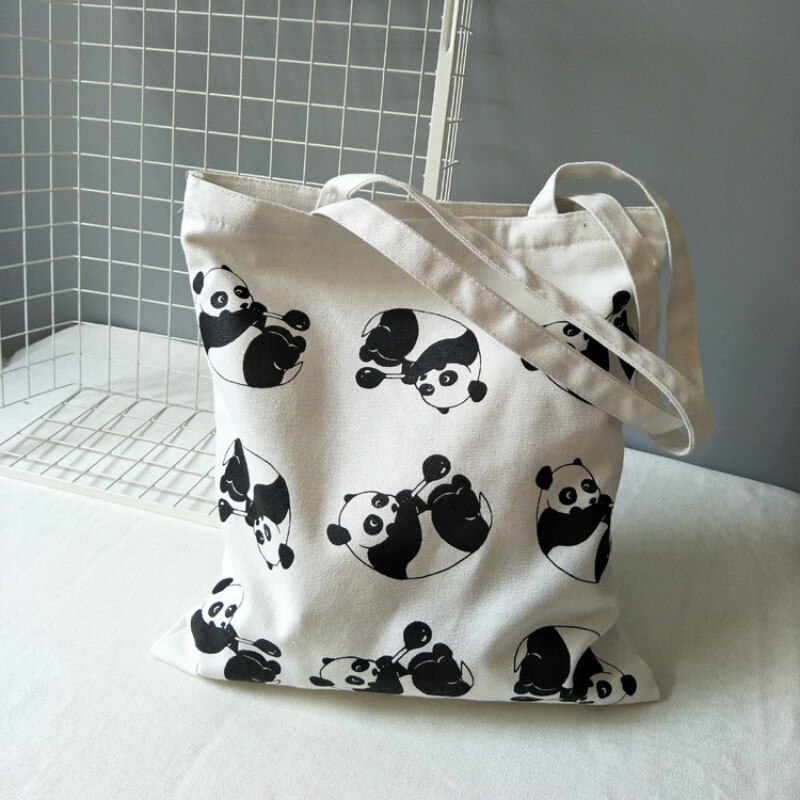 Panda Dier Patroon Canvas Winkelen Schoudertas Toevallige Reizen Grote Capaciteit Eco Herbruikbare Tote Handtas: Default Title