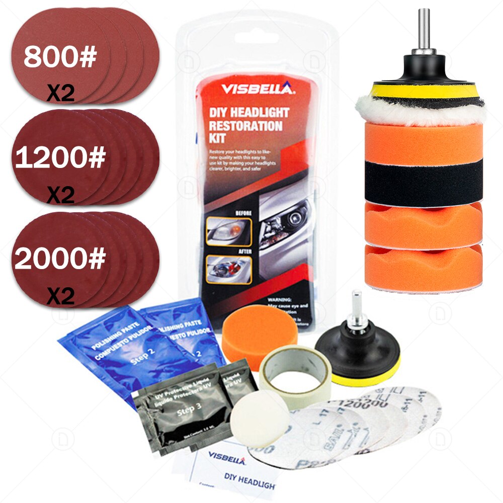 DIY Vehicle Headlight Restoration Kit Headlight Restore Cleaner With UV Protection Car Light Polisher Polishing Kit: 6