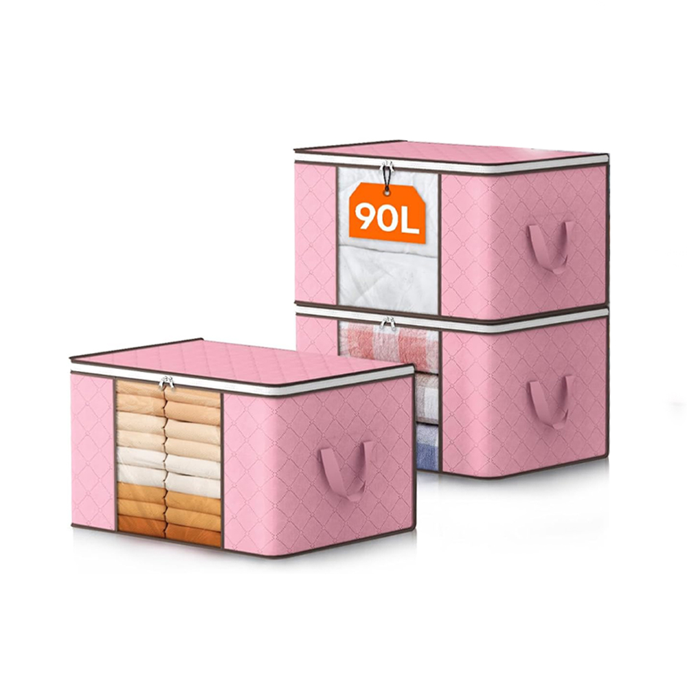 Clothes Storage, Foldable Thick Fabric Blanket Storage Bags, Storage Containers for Organizing Bedroom, Closet, Comforter: Orange