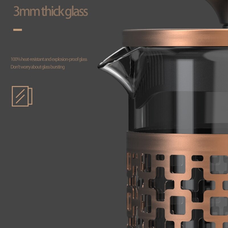 Franse Pers Koffie Thee Maker(34Oz) hittebestendig Glas 304 Roestvrij Staal Koffie Druk Pot Met 3 Filter Scherm