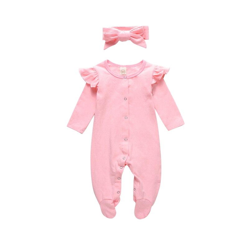 Newborn Baby Long Sleeve Rompers Footies Jumpsuit Infant Kids Homesuit Girls Boys Clothes Suit with Headwear