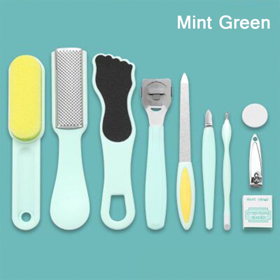 10 in 1 Foot Scrubber Pedicure Tools Kit Rasp Foot File Callu Remover Set Feet Exfoliating Scrubber Cleaner: Mint green 10pcs