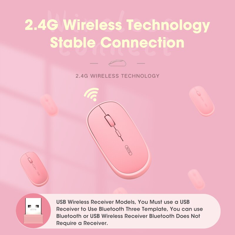Pink Wireless Mouse 2.4GHz USB Mouse Silent Mute Mice 1600 DPI Adjustable Ergonomic Mice For Laptop PC Computer Home Office