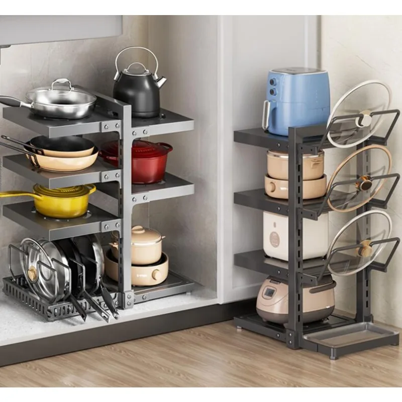 Mehrschichtiges Küchenregal unter der Spüle, Schrank, Topfregal mit mehrschichtigem Lagerregal, auf der Arbeitsplatte genähtes Topfdeckelregal