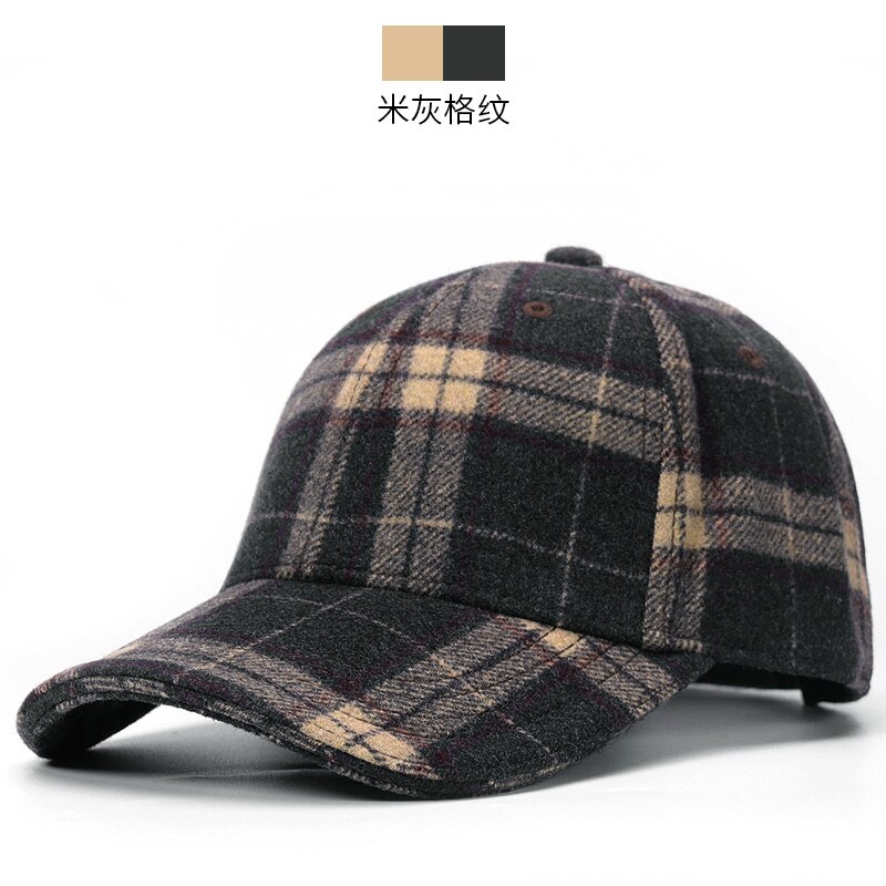 Kvinder og mænd vinter udendørs varm filt toppede kasketter far afslappet tyk casquette voksen plaid uld baseball hatte 55-62cm