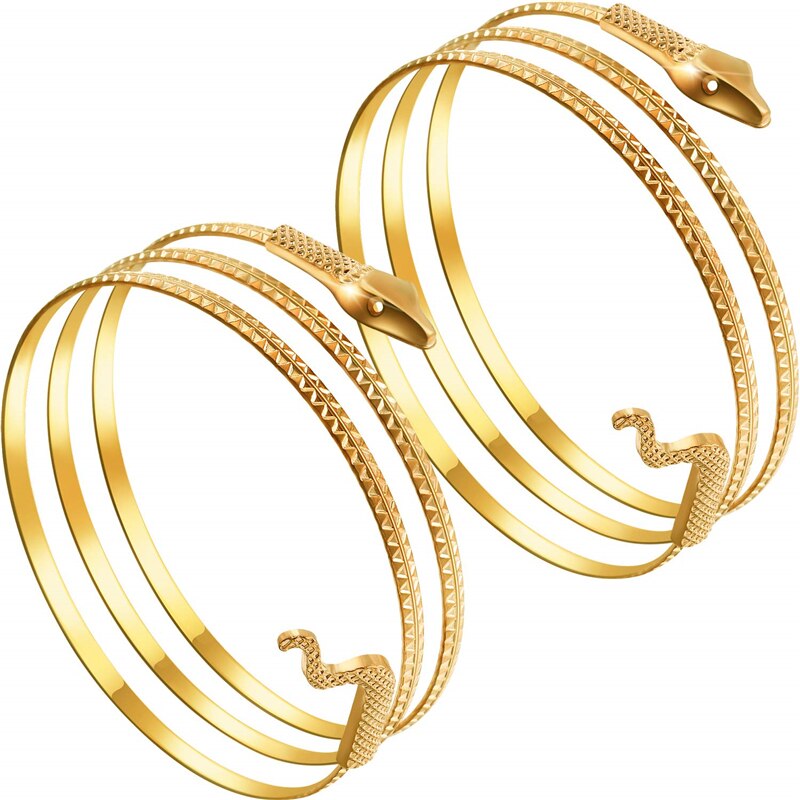 Etnisk guld enkel wire slange arm armbånd til kvinder pige overarm bånd smykker manchet justerbart armbånd præstation armbånd: Default Title