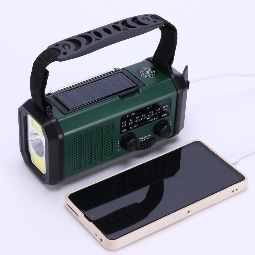 10000mAh Hand Crank Radio LED Emergency Weather Radio Flashlight Reading Lamp Type-C Charging Solar AM/FM/WB Radio with Compass