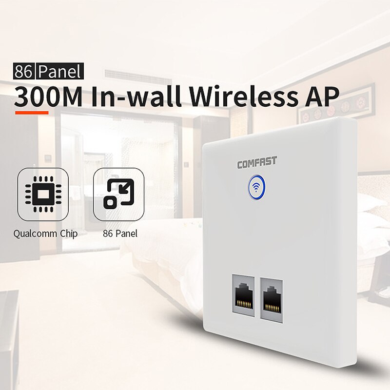 300Mbps Wireless in Wall Access Point Indoor 86 Panel RJ45 + RJ11 Port 2.4G 802.11N 10/100M WAN LAN