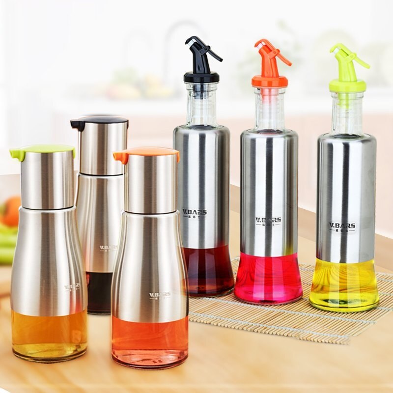 Oliekande glas lækagesikker køkken husstand 304# inox sauce olie eddike flaske krydderier flaske parfume drys