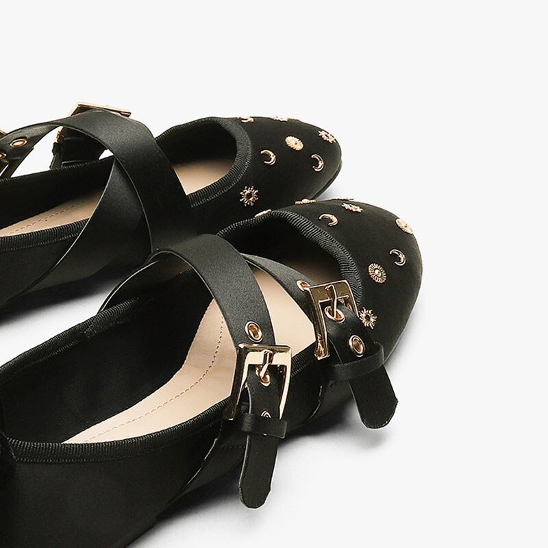 Teahoo enkelband dames ballerina's kruis 2 gesp band dames casual zachte ballerina's enkele schoenen muje