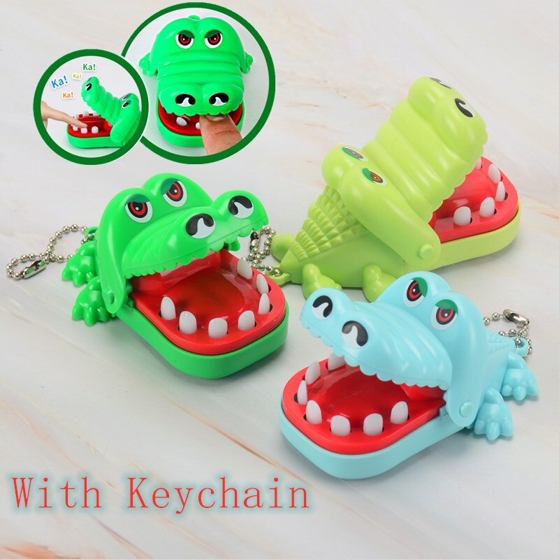 Portable Small Size Crocodile Mouth Dentist Bite Finger Game Funny Gags Toy With Keychain For Kids