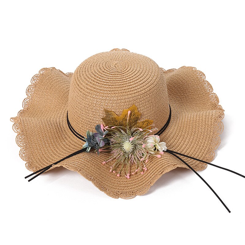 sombrero de novia de playa de verano sombrero de paja de hoja de flores de ala ancha sombrero de mujer de vacaciones de de viaje sombrero de sol YSAN678