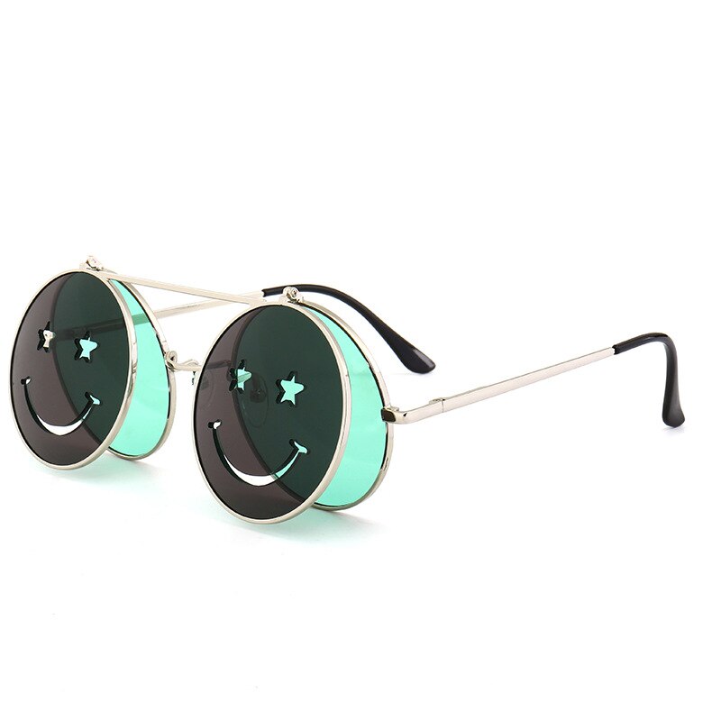 smiley Steampunk sunglasses double lenses clamshell glasses special trend ocean film hipster Resin sunglasses: Brown