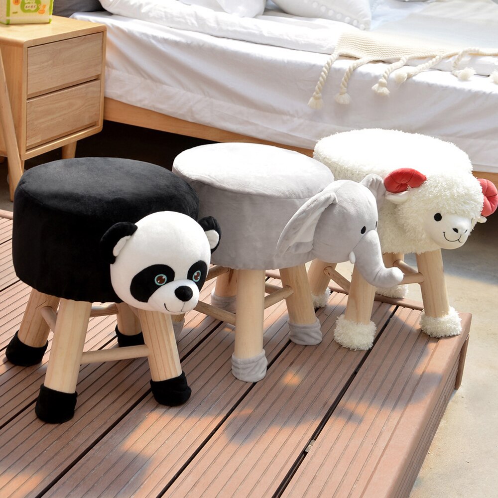 Cartoon Animal Stool Solid Wood Children's Coffee Table Home Small Sofa Removable and Washable Panda Lamb Elephant Cow