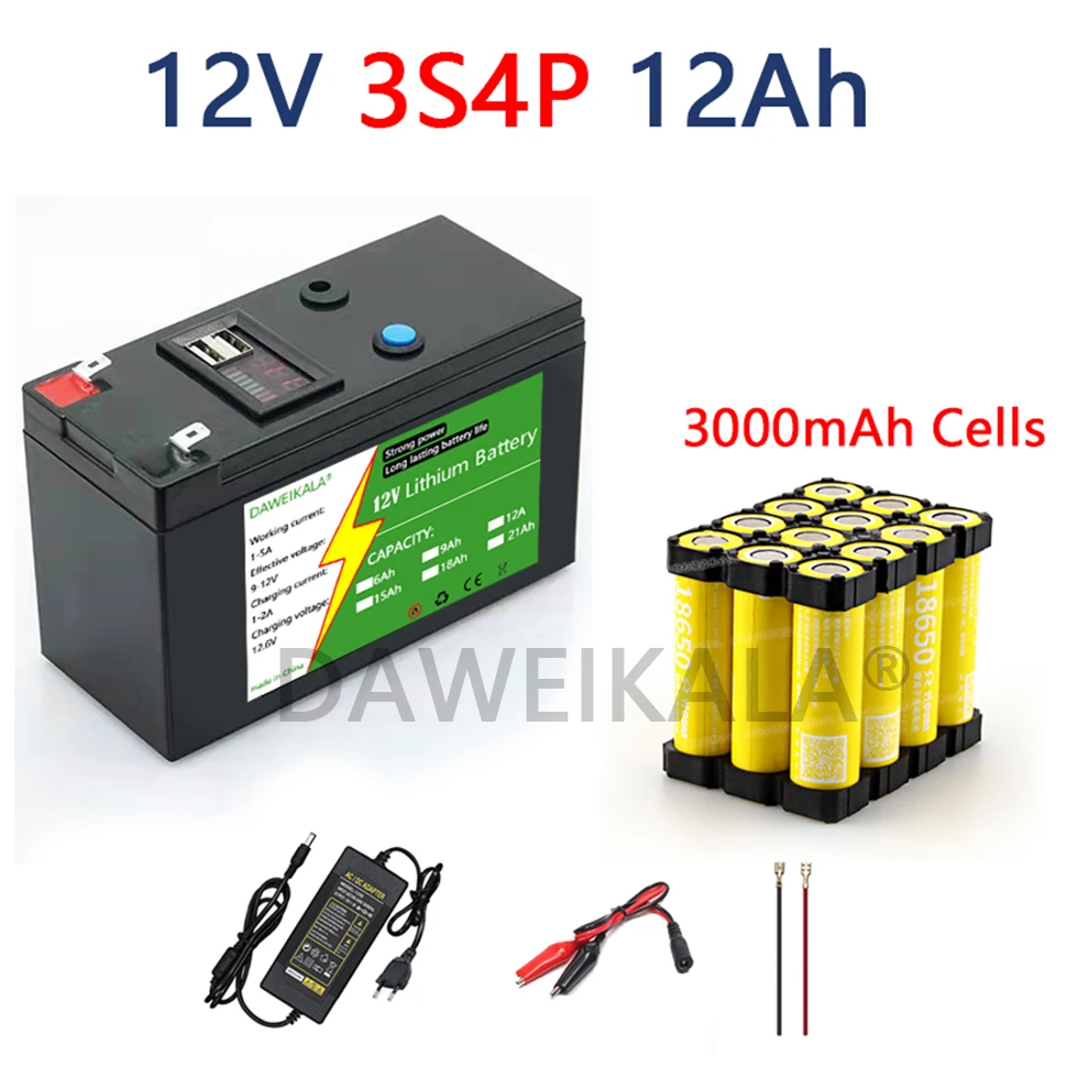 12V 21Ah 18650 Lithium Battery Pack 3S7P Rechargeable Battery for Solar Energy Electric Vehicle Battery 12.6v 3A Charger: Beige