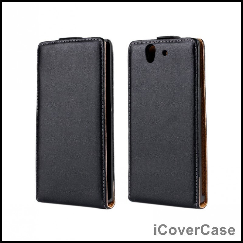 Clamshell telefon cover læder taske til sony xperia z  c6602 c6603 magnetisk adsorptionsspænde hylster flip coevr cover: Sort / Kasse og glasfilm