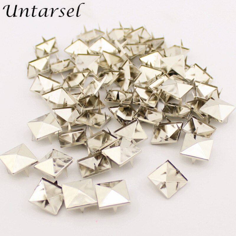 Alle Maten Verzameld Silver Metal Piramide Studs Punk Klauwen Vierkante Kledingstuk Klinknagels Schoenen Kleding Leathercrafts DIY Decoratie