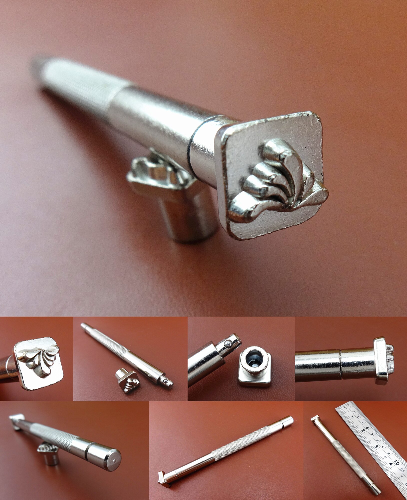 13pcs Leathercraft Stamping Carve Modelling Splice Emboss Print Punch Tool Set Flowers Seal - Edger Creaser Groover Skiver Bevel