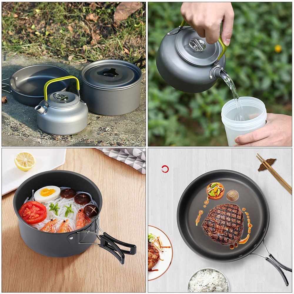 camping kokekar sett aluminium nonstick bærbar utendørs bordkanne gryte kokkesett kokepanne skål til fotturer bbq piknik