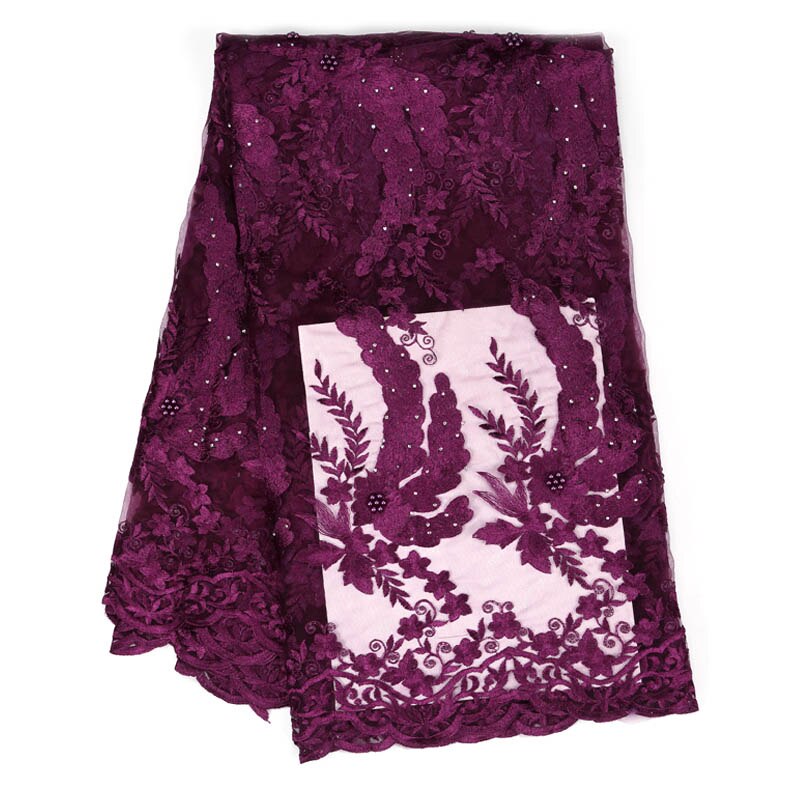 African beaded lace fabric embroidered Nigerian lace fabric French tulle lace fabric used in gold evening dresses: Light Brown