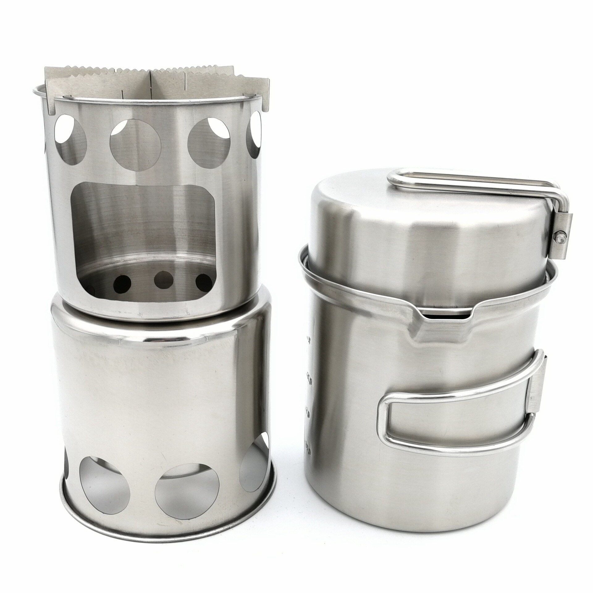 304 Stainless Steel Camping Pot Set Outdoor Supplies Camping Cookware Stainless Steel Pot With Wood Stove