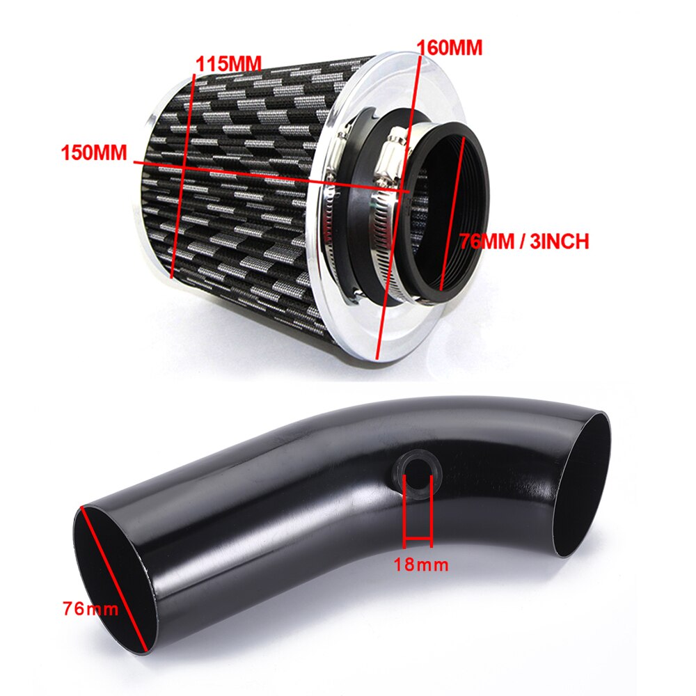 Kit de admisión Universal con filtro, tubo de conducto de 3 pulgadas con manguera fría de goma de 63mm a 76mm, tubo Turbo de inducción de alta potencia