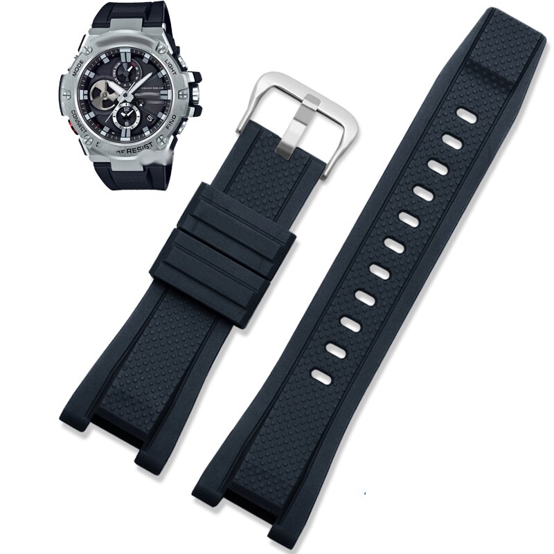 Gummi klokkerem for c-asio g-shock gst -210/w300/400g/b100 vanntett silikon stropper tilbehør 26*14mm
