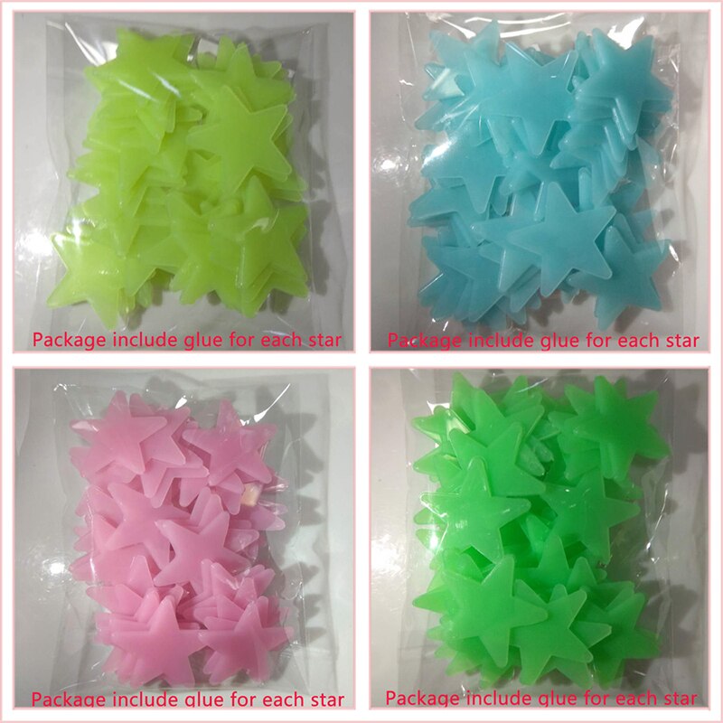 100 sztuk blask naklejki fluorescencyjne 3D gwiazdy ściany Sztuka Diy Dom naklejka dla dzieci pokój dekoracje sufitu świetlny w ciemności naklejka