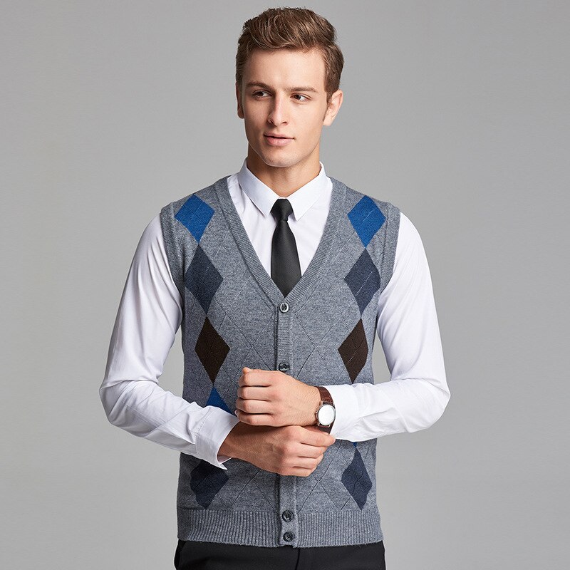 Men Vest Sweater Sleeveless Cardigan men Classic style FIt V-Neck Business Casual Male Homme Keep Warm 4XL MOOWNUC MWC: Grey / M