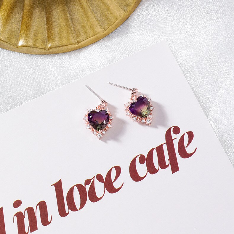 2020 nuovo contratto Coreano lucido dolce orecchini del burlone di modo di multa di cristallo Del Cuore piccolo Delle Donne degli orecchini di Goccia Dei Monili: purple