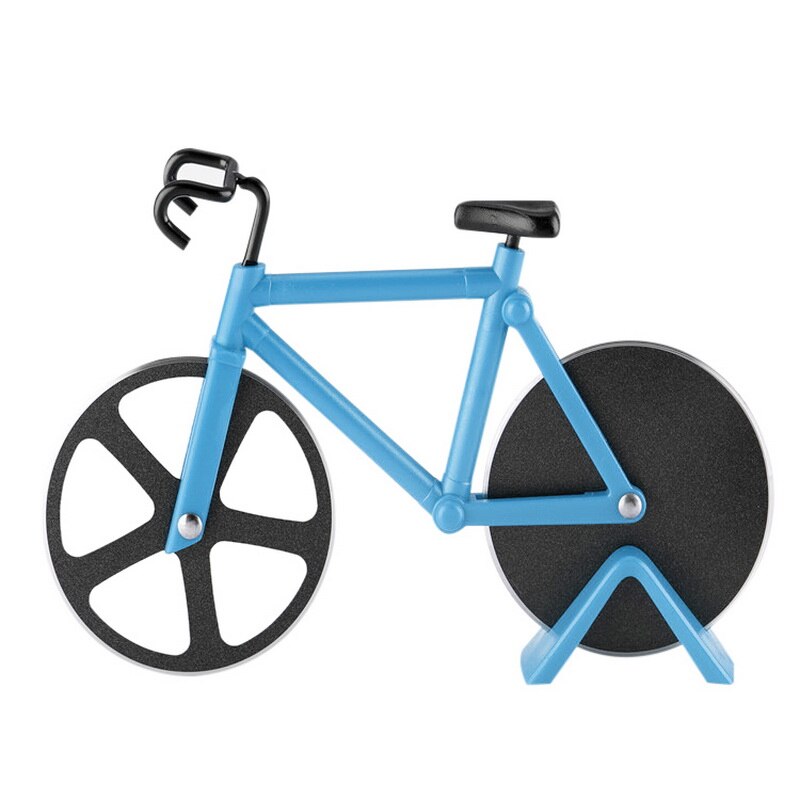 Nowy rodzaj stali nierdzewnej nóż robić pizzy dwukołowy kształt roweru projekt nóż robić pizzy narzędzie robić pizzy wioślarz okrągły nóż robić pizzy nóż robić pizzy: niebieski