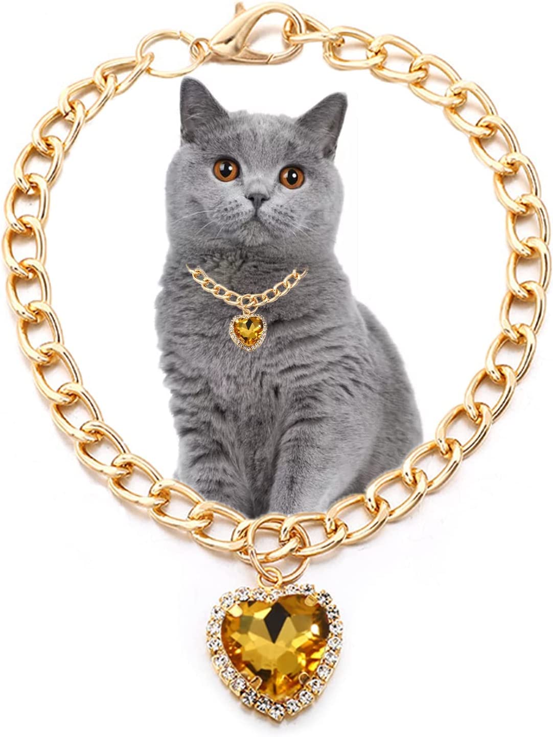 Collier de luxe pour chien et chat, bijoux avec pendentif en forme de cœur et de diamant, chaîne en or, accessoires de Costume d'anniversaire et de mariage pour animaux de compagnie: L / GOLD