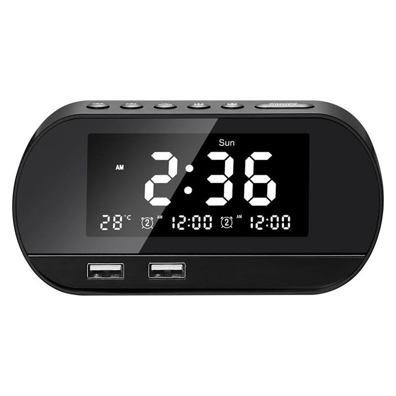 Dual USB Charging Alarm Clock Smart Wireless Radio LCD Calendar Temperature Display for Bedroom Desktop: Default Title