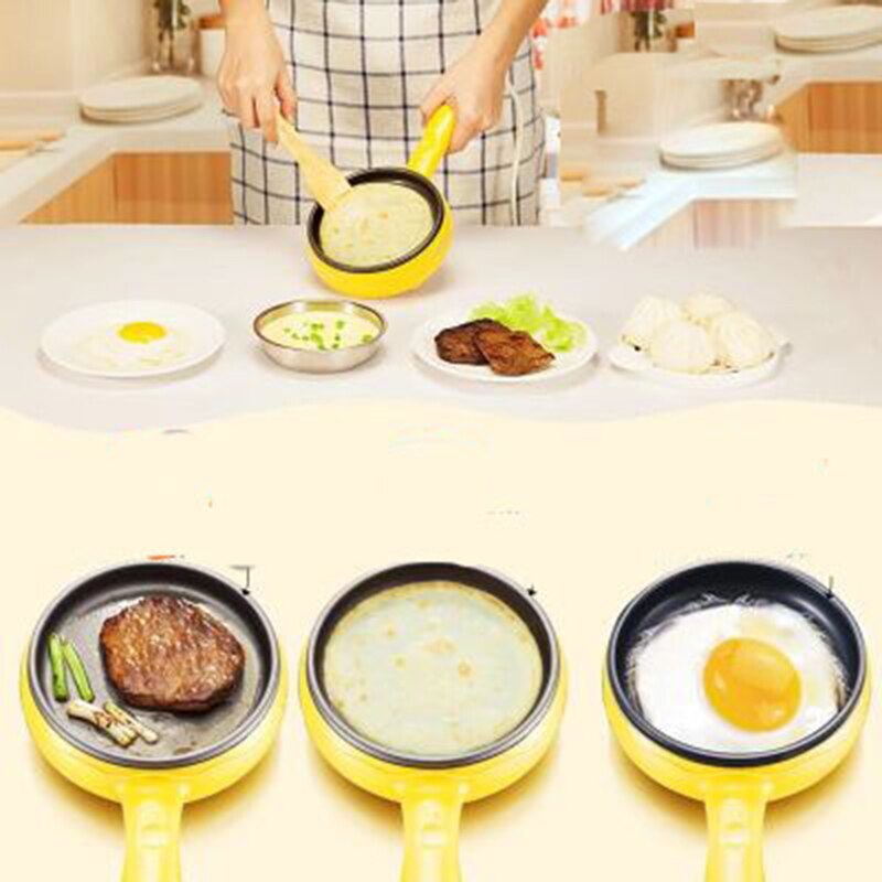 Multifunktion mini husholdnings æg omelet pandekager elektrisk stegt bøf stegepande non-stick kogt æg kedel damper komfur