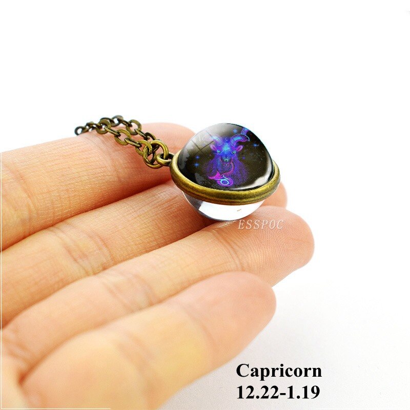 Regalo di compleanno 12 Costellazione Zodiacale Collana Doppio Lato della Sfera di Vetro Del Pendente Della Collana per Le Donne Astrologia Gioielli: Capricorn