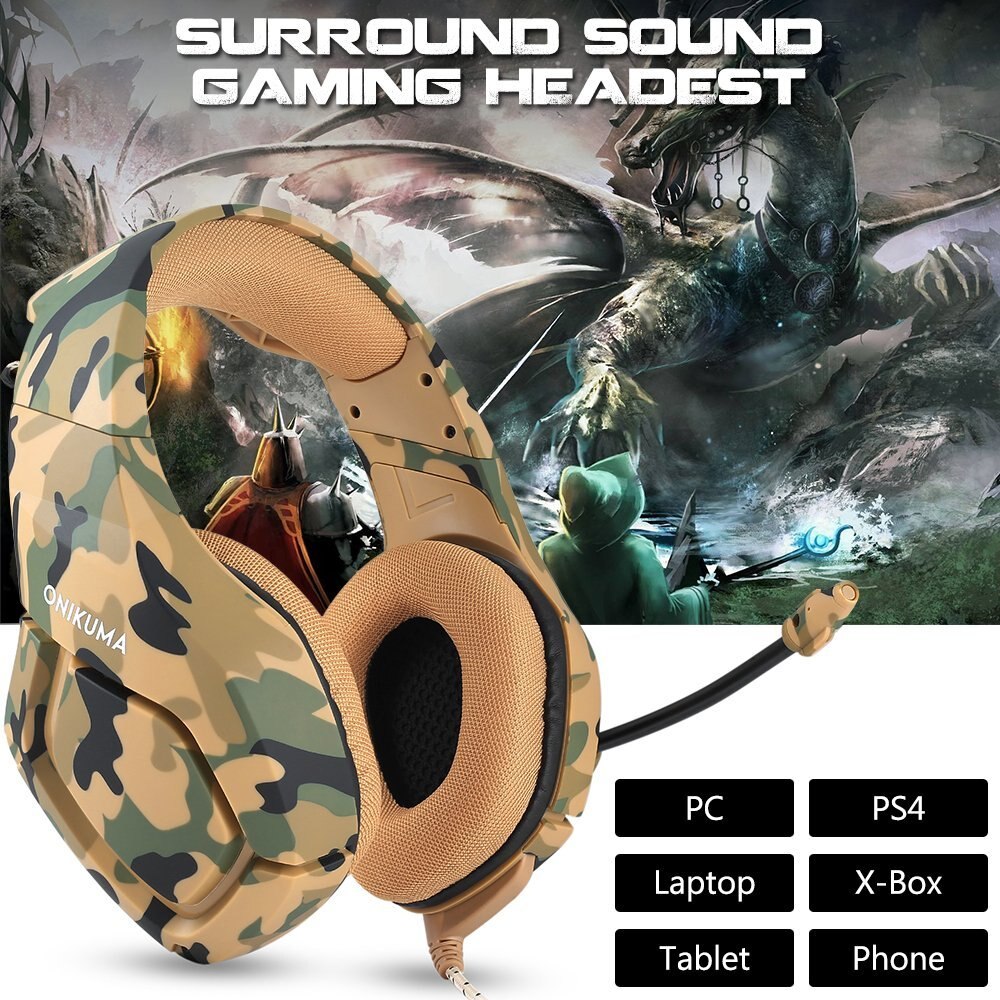 Onikuma  k1 camouflage  ps4 headset bass gaming koptelefoon game oordopjes microfoon voor pc mobiele telefoon xbox one tablet