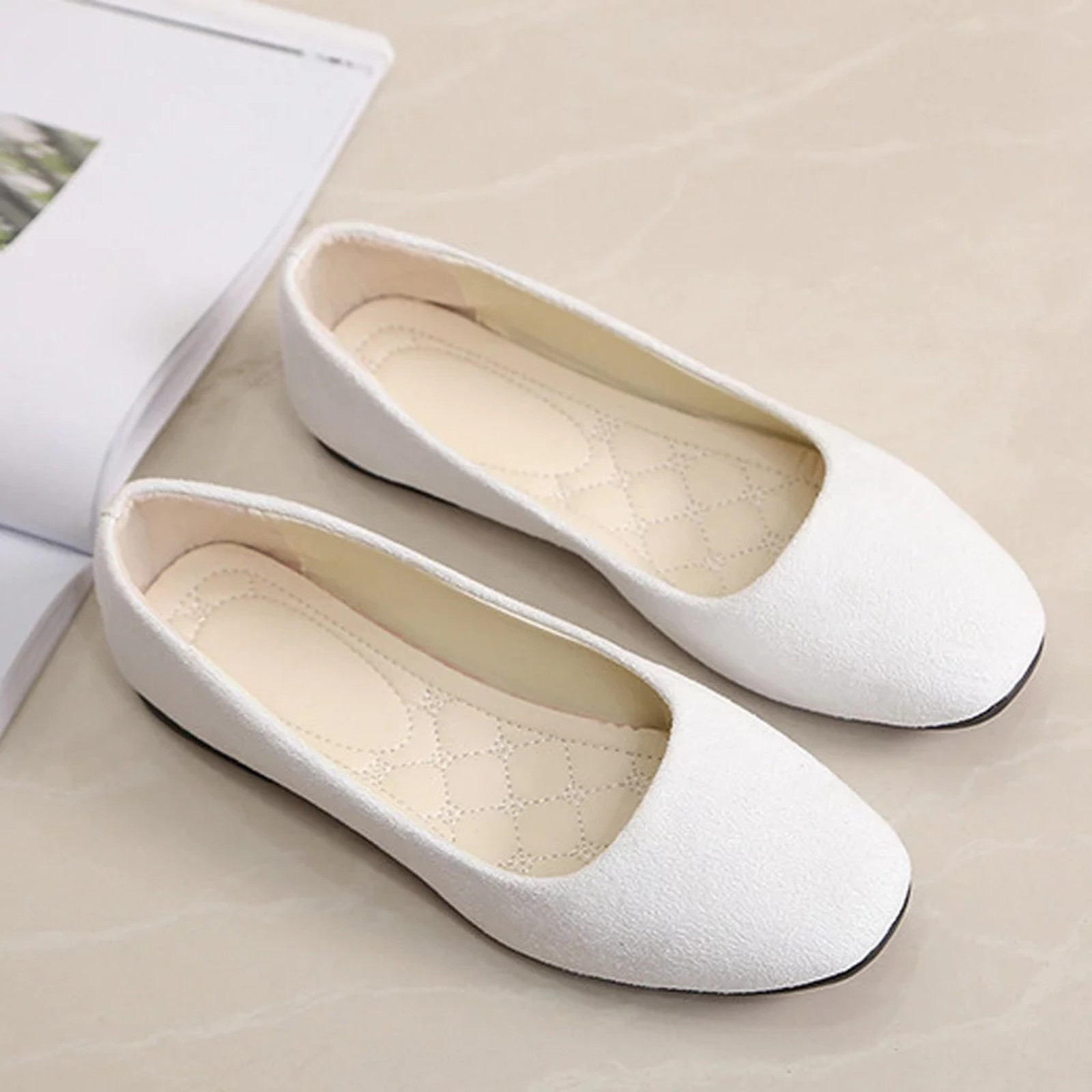 2025 Mocassini in pelle scamosciata da donna Tacco piatto Scarpe femminili poco profonde Primavera Estate Punta quadrata Décolleté da donna concisi di base Taglia 36-43