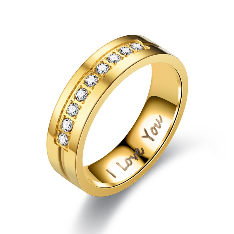 Anillos de compromiso de pareja de acero inoxidable a la para mujeres y hombres, anillo de cristal I LOVE YOU , de joyería de boda: 2 / Verde