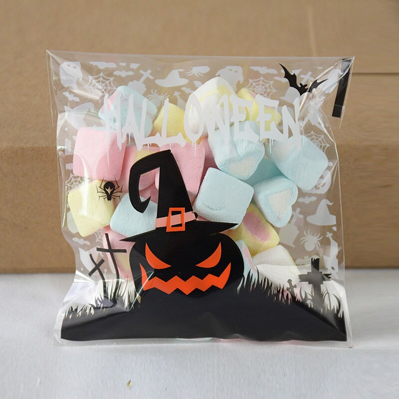 50 kpl 10*10cm onnellista halloween-pussia keksi-karkkipussi muovipakkauspussit kekseille välipala halloween-juhlien sisustustarvikkeet