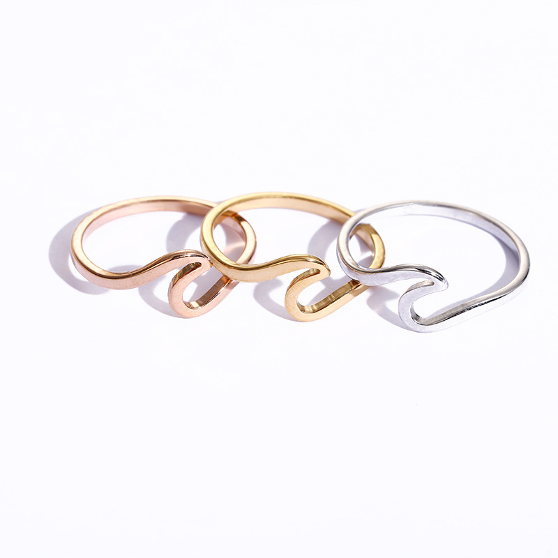 Stainless Steel Sea Gold Rose Gold Silver Color Wave Rings Ocean Surf Finger Jewelry Ocean Surf Ring for Women Surfer
