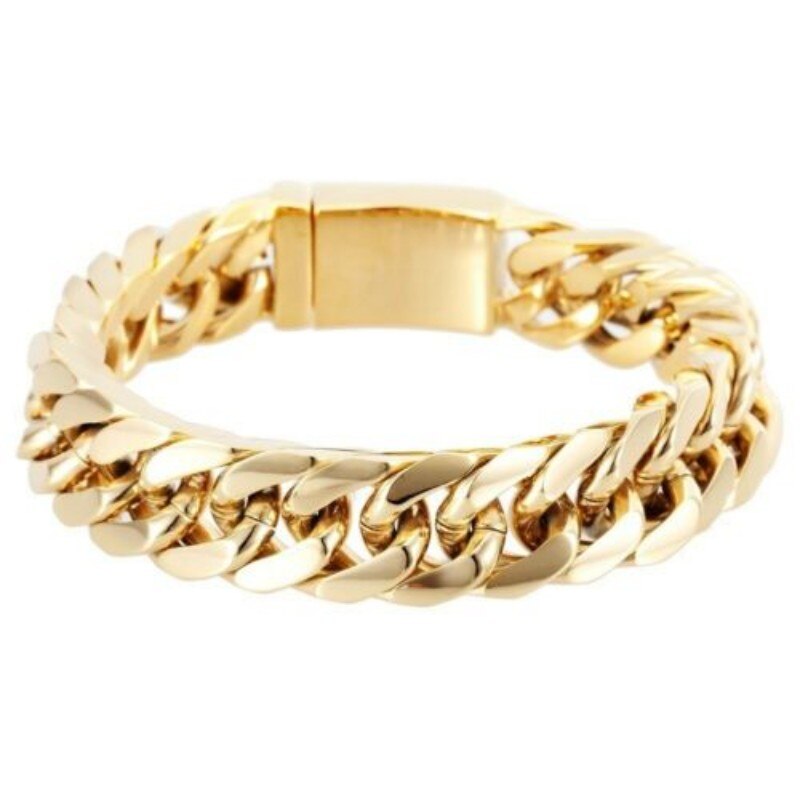 Moda pure gold cubana pulseira masculina aço inoxidável curb cubana chain pulseira para homem e mulher