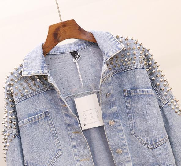 europäischen Vintage Kurze Jean Jacke Mantel Frau Herbst Neue Schwere Niet Lose Fledermaus Ärmel Denim Jacken Frauen Hübscher jacke