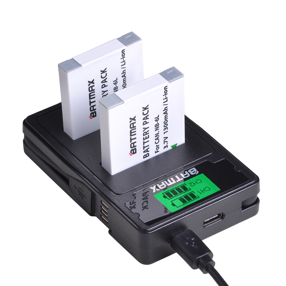 2Pcs NB-6LH NB-6L Battery + Charger Type C Port for Canon PowerShot D10 D20 D30 S95 SX260 SX280 SX540 SX700 SX710 HS Camera