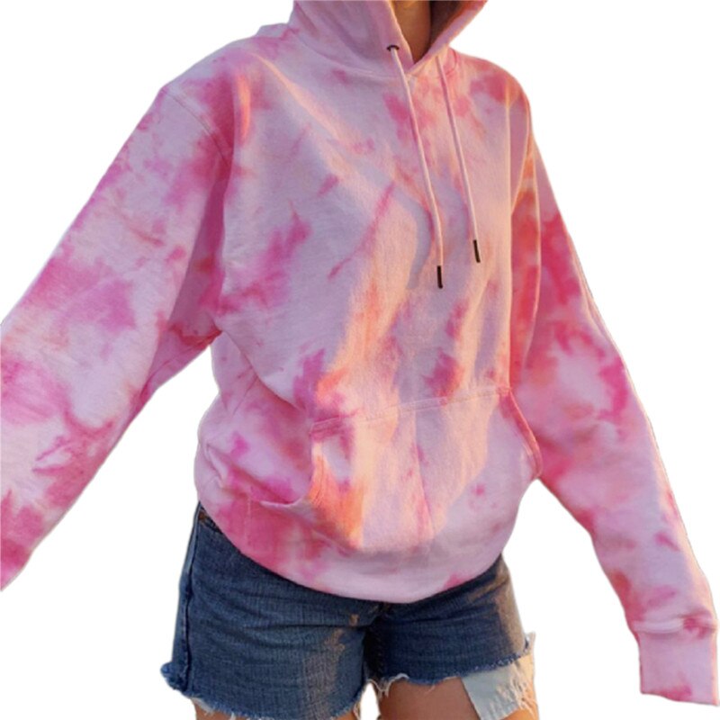 Tie Dye Sport Sweaters Women Sweatshirts Spring Fall Long Sleeve Hooded Pullovers Female Casual Tops Plus Size