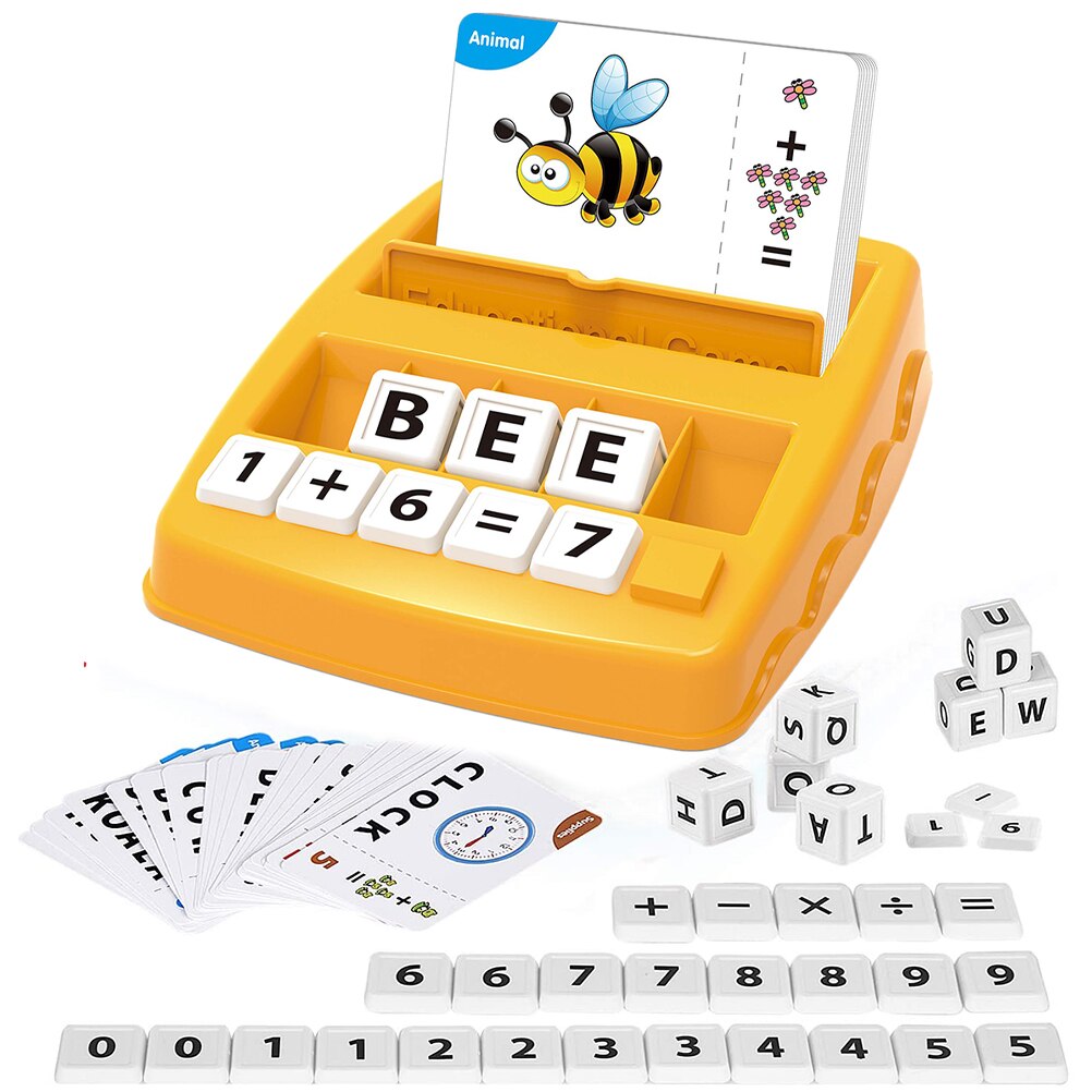 Kinderen die een lettercombinatiespel voor kleuters spelen, lerend speelgoed voor kinderen, interactief alfabet, wiskundespel, abc-leerflitskaarten: Paars