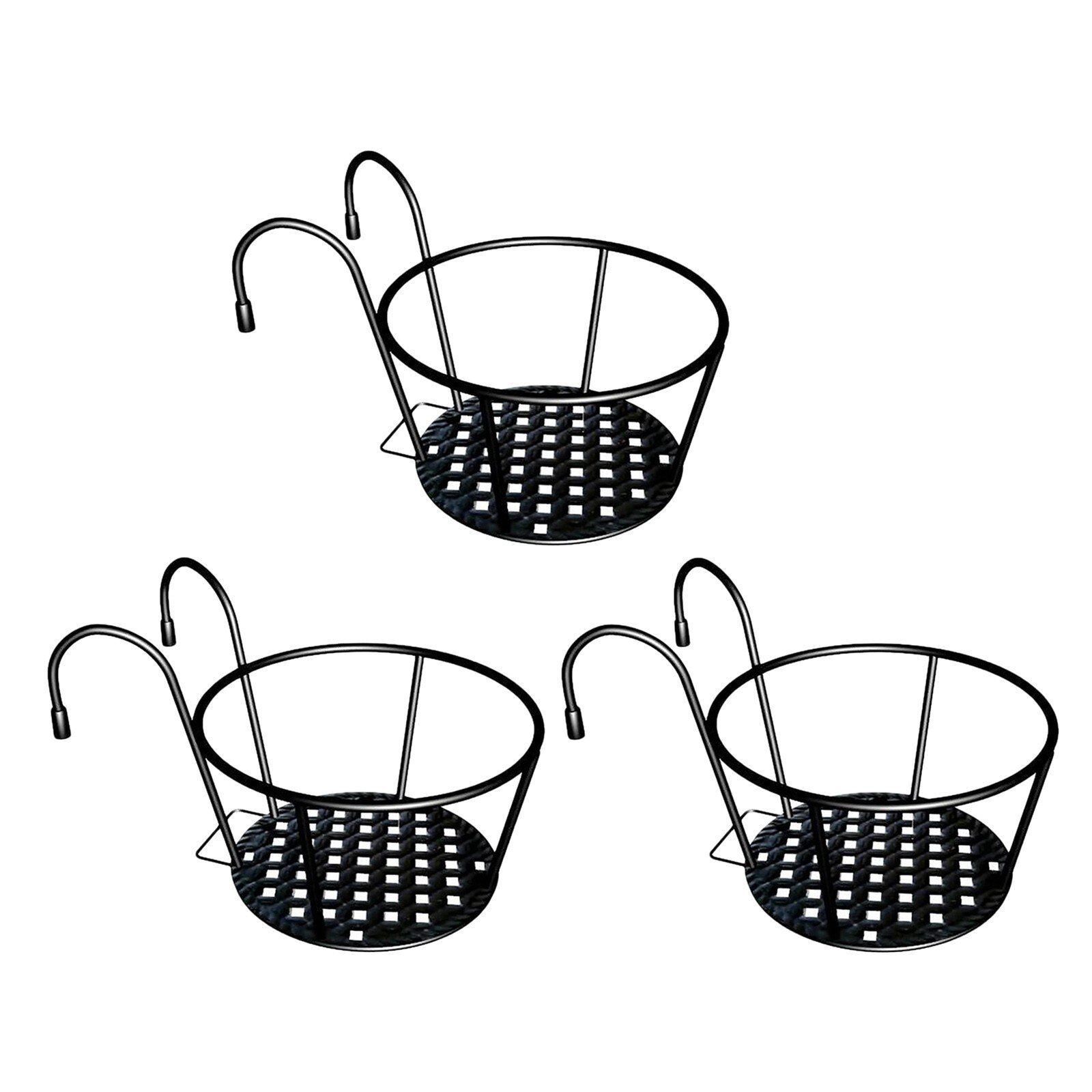 3pc Iron Flower Pot Tray Balcony Plant Racks Round Flower Pot Rack Railing Fence Outdoor Window Iron Bonsai Stand Decoration #Z: Light Green